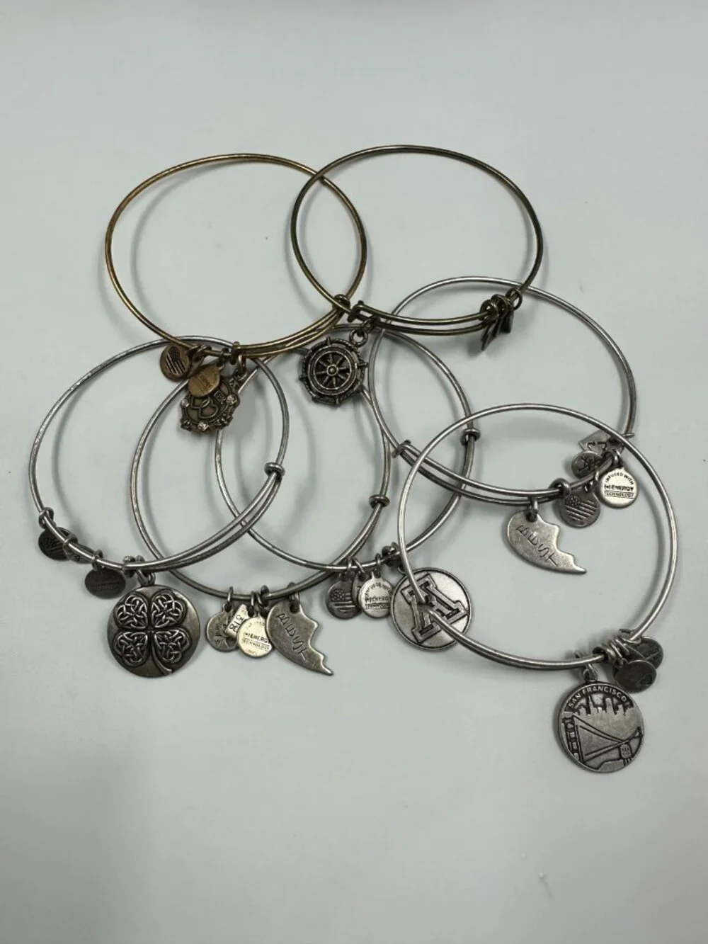 Alex and Ani Bracelet Lot Mixed Styles Expandable Charm Bangles Silver Tone